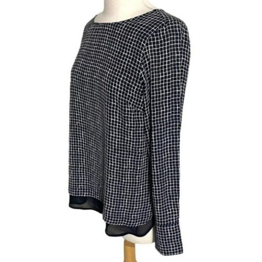 The Limited Blouse S Black White Grid Windowpane Layered Hem Long Sleeve